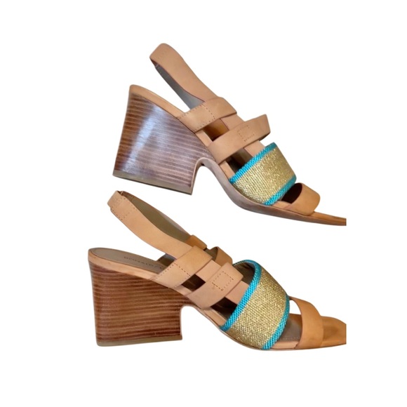 Designer Donald J. Pliner gold teal leather heels women’s size 8.5 - Picture 9 of 15